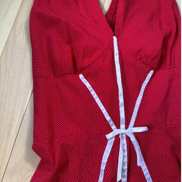 Charming handmade red dress with mini white polka dots - Picture 3 of 8